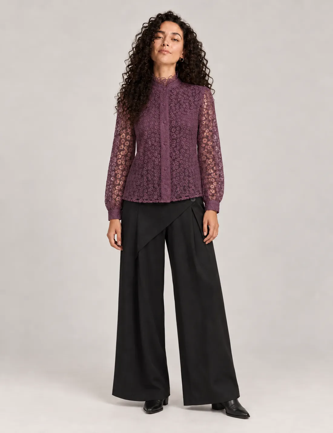 Camisa Tul Flores Berenjena