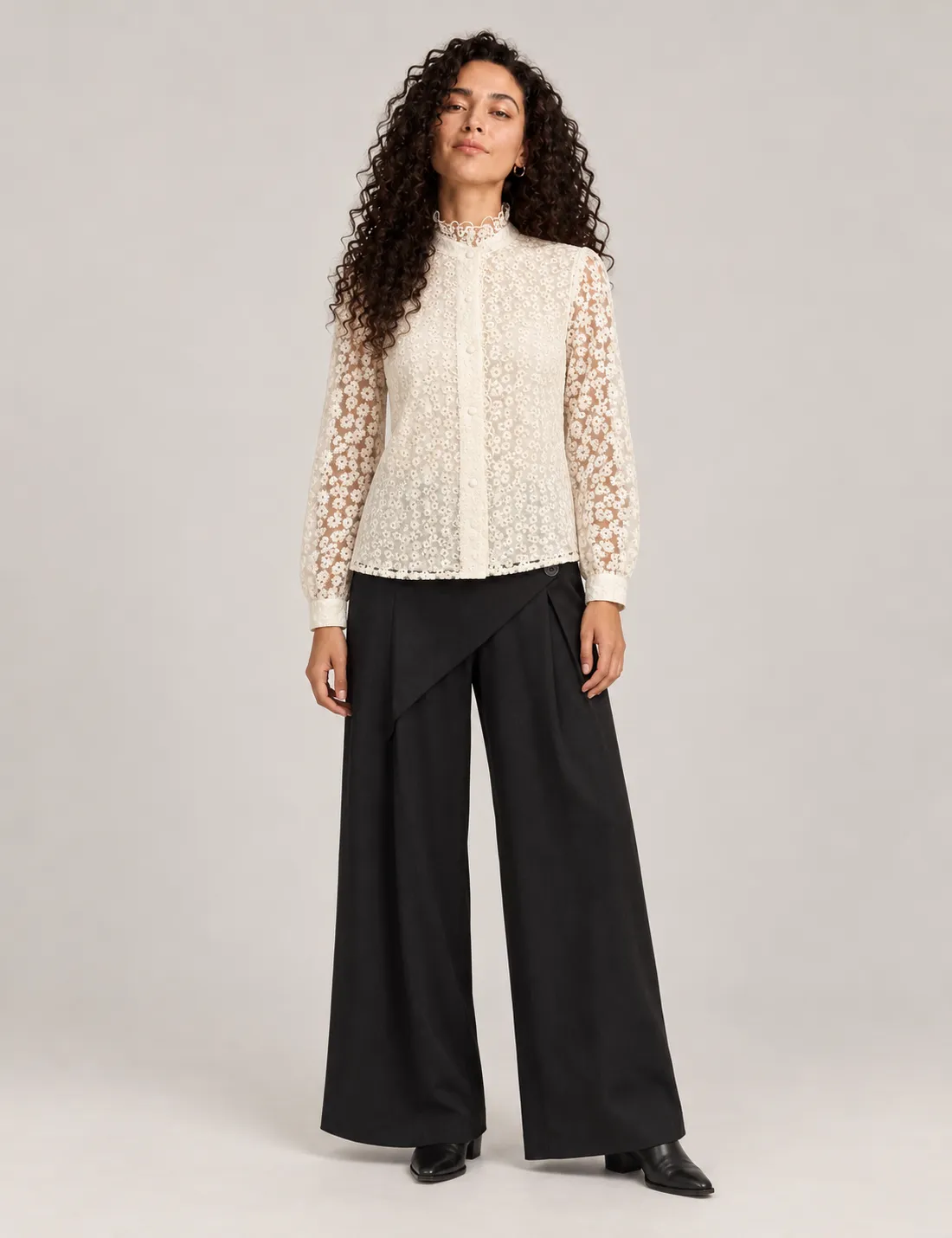Camisa Tul Flores Crudo