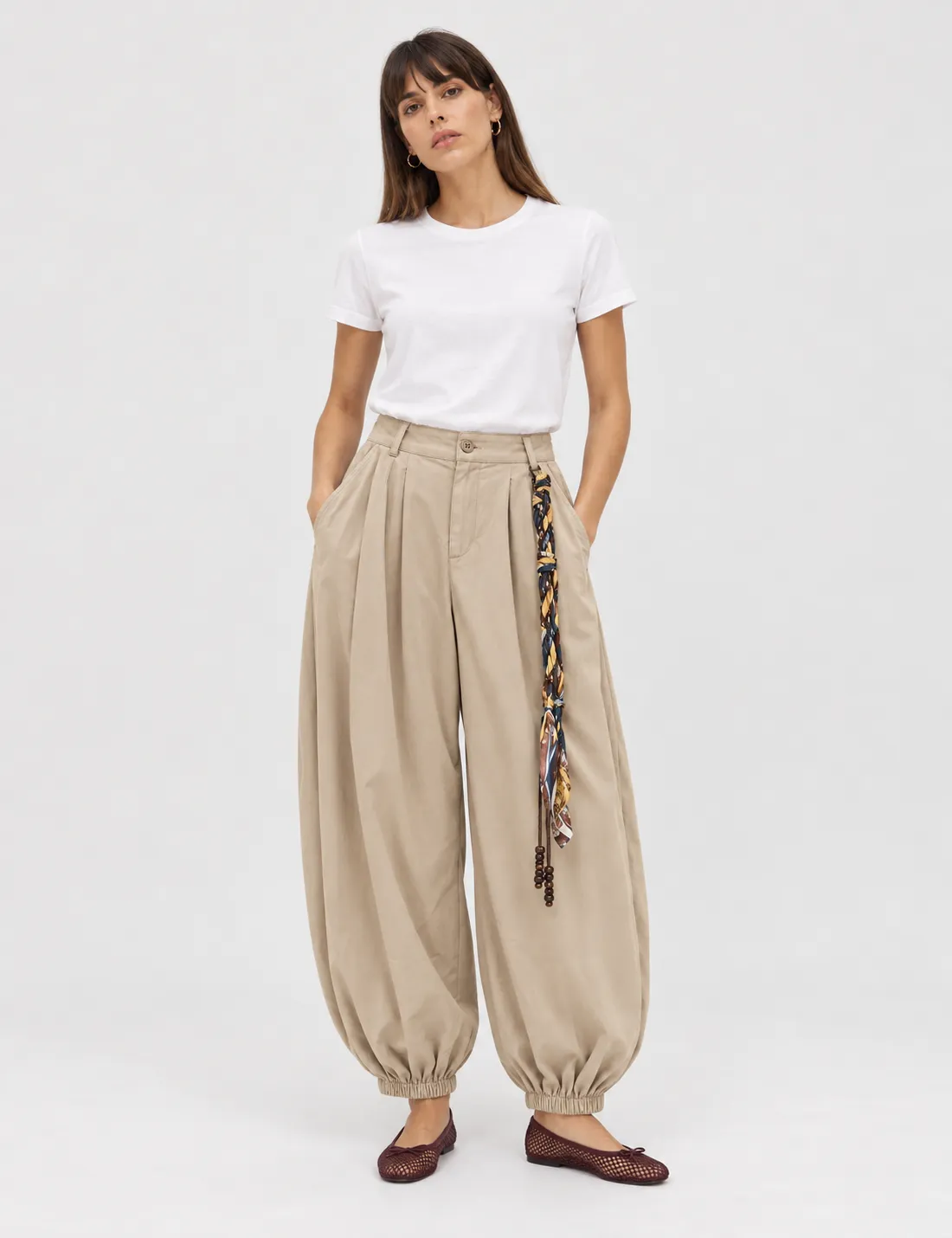 Pantalón Bombacho Raso Crema