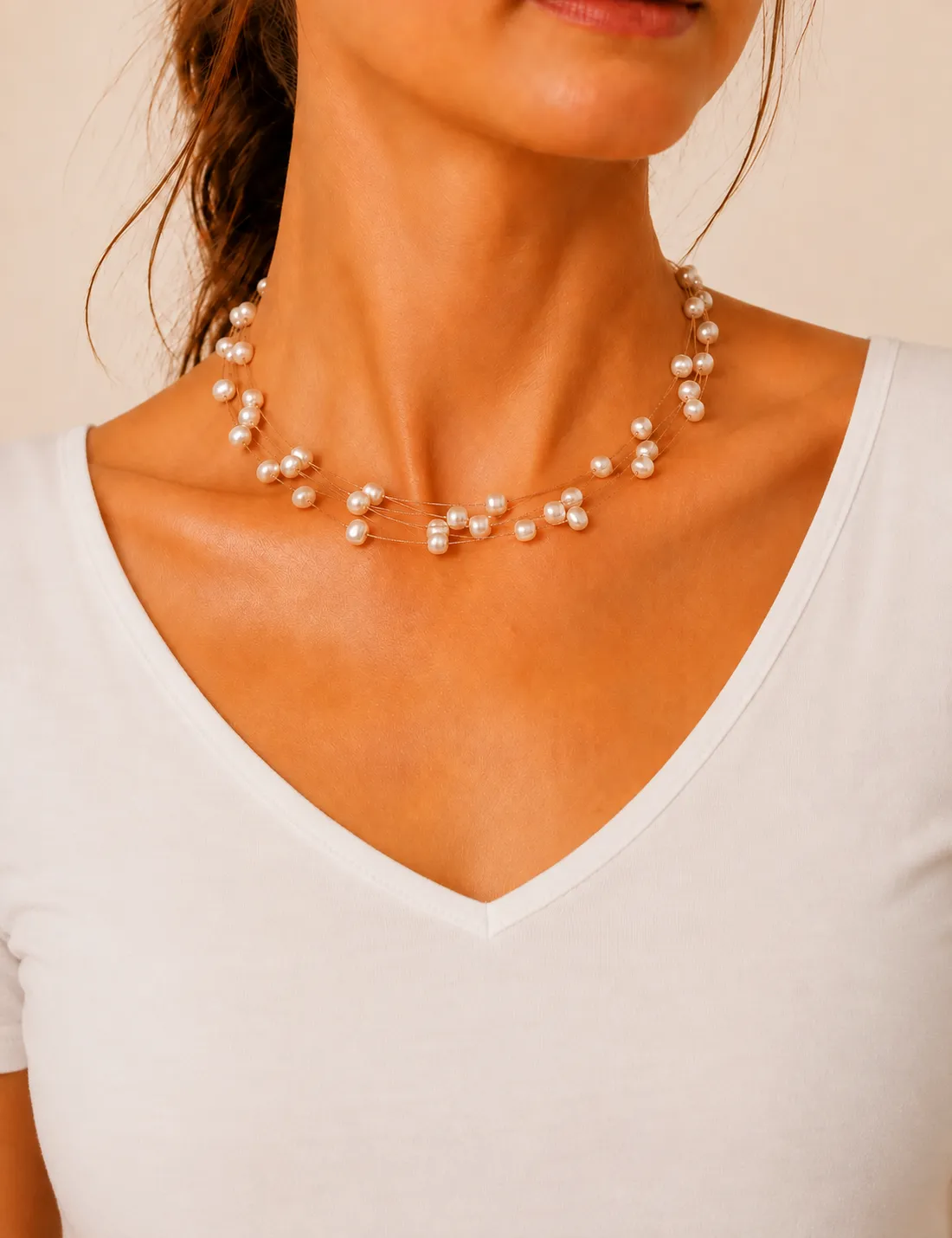 Collar Acero Corto Perlas