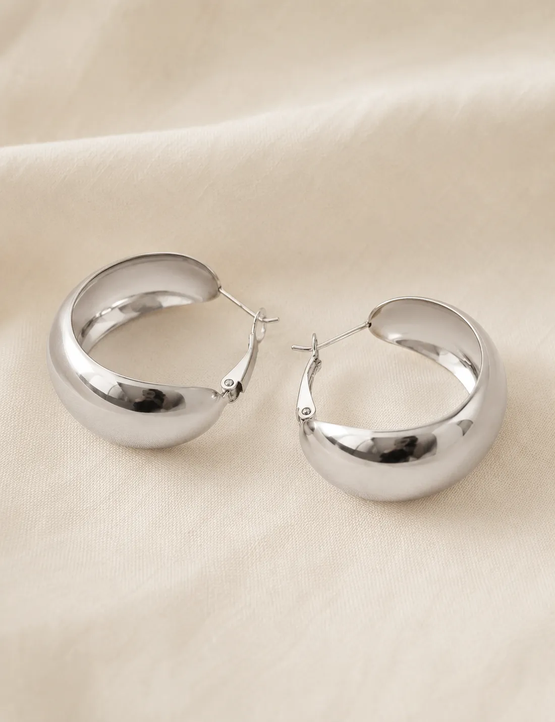 Aros Acero Grueso Plateado - Imagen 3