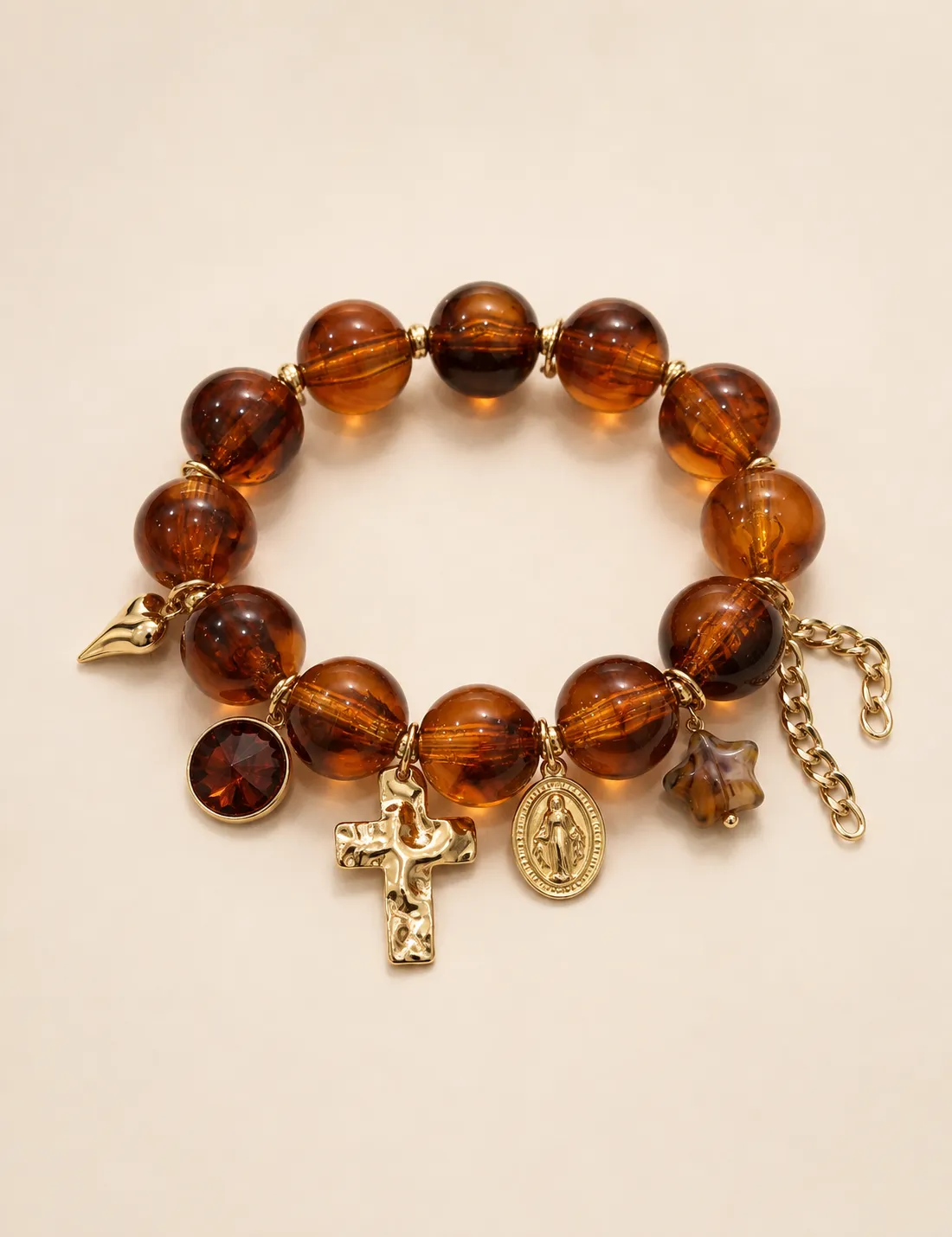 Pulsera Bolas Cruz Ámbar