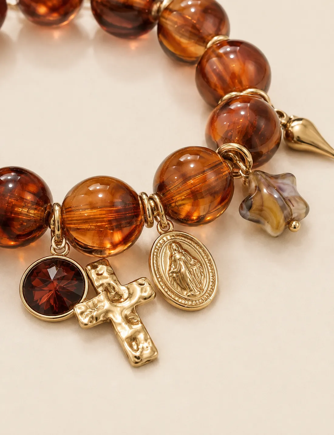 Pulsera Bolas Cruz Ámbar - Imagen 3