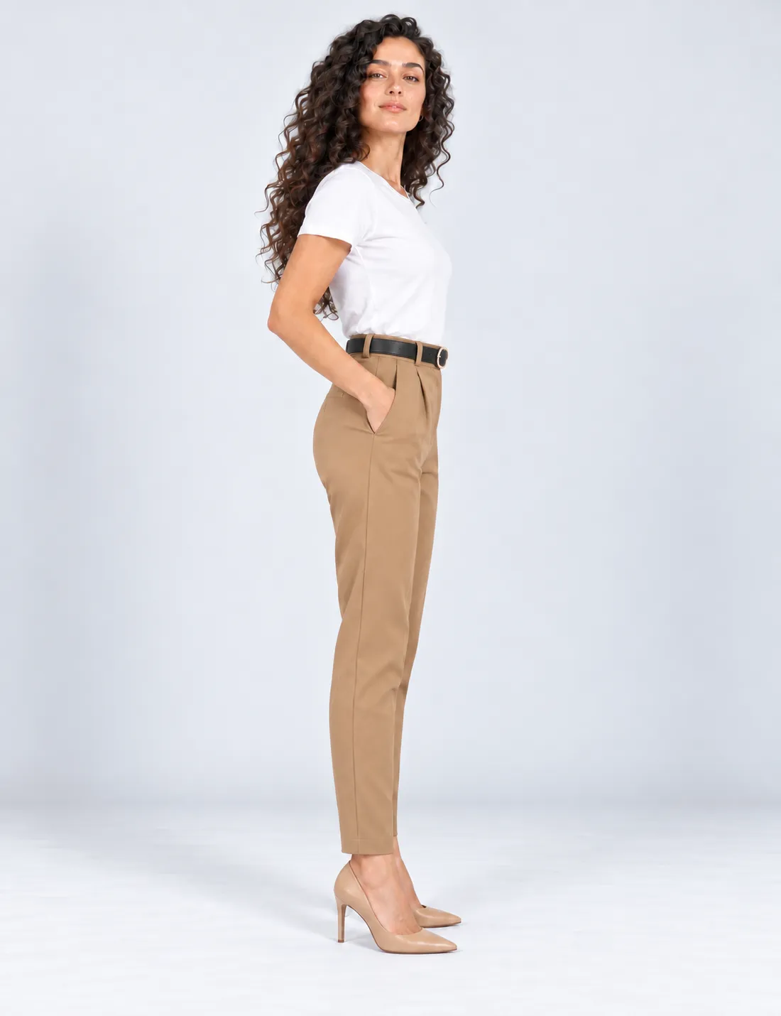 Pantalón Pinzas Skinny Camel - Imagen 4