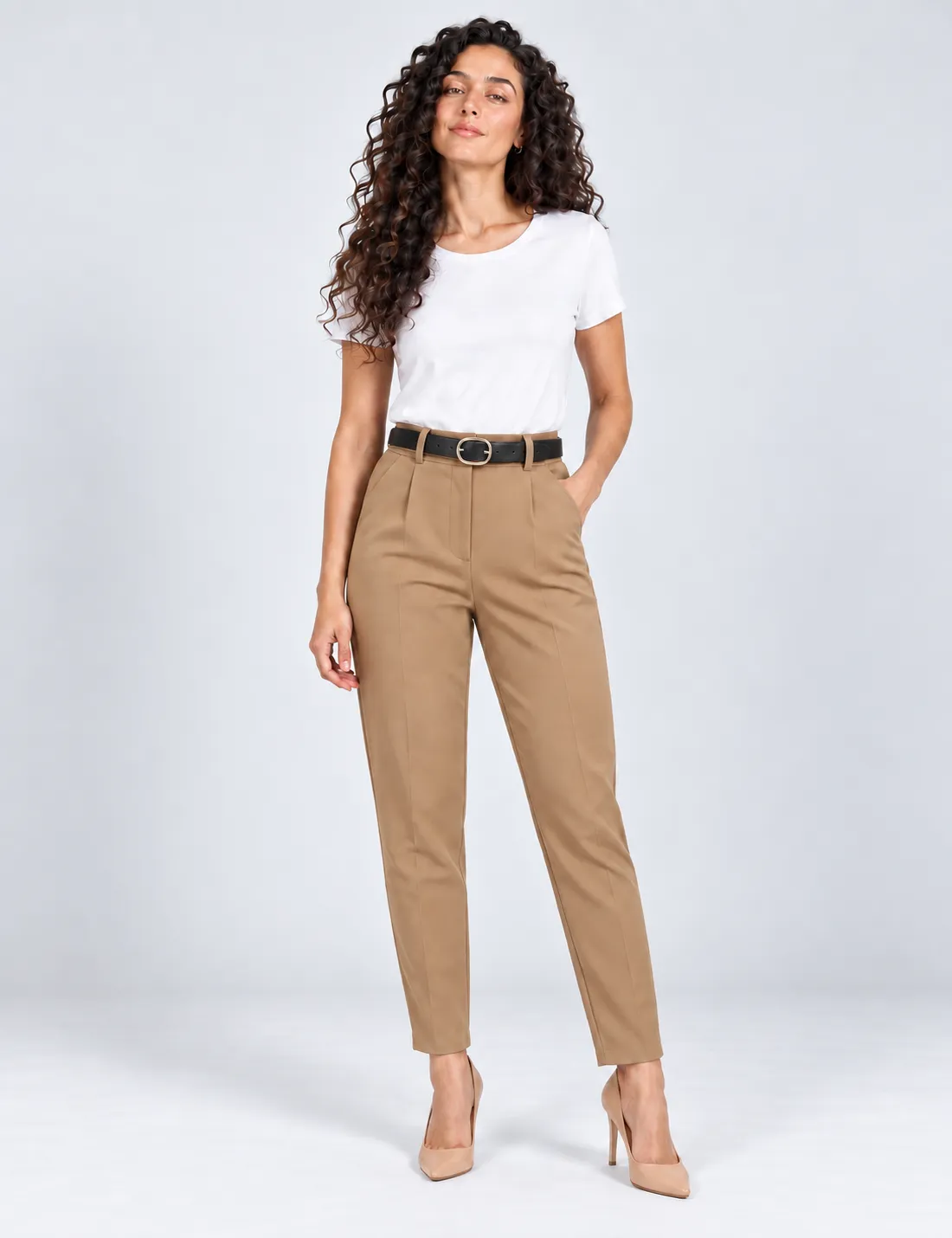 Pantalón Pinzas Skinny Camel