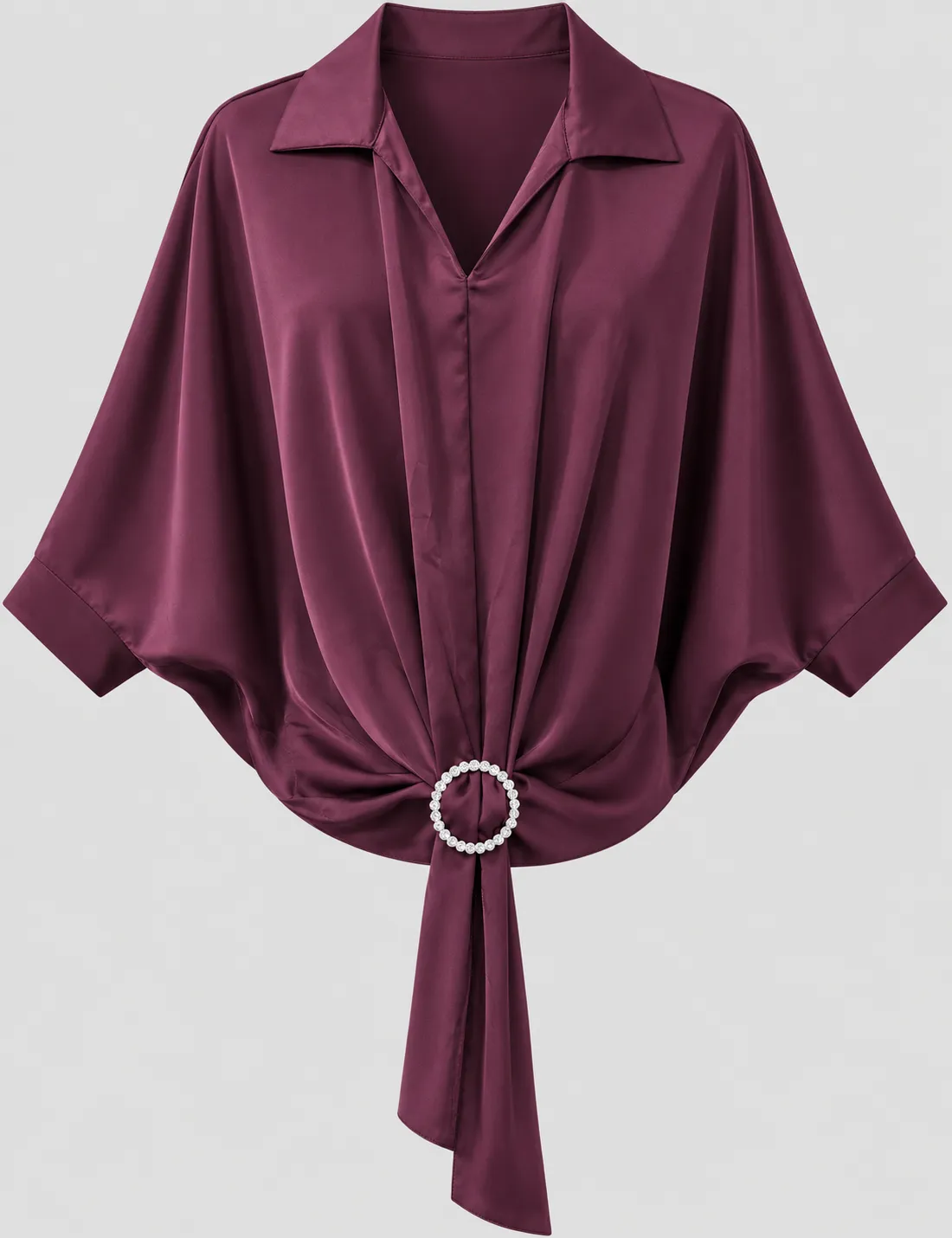 Blusa Satinada Broche Vino - Imagen 4