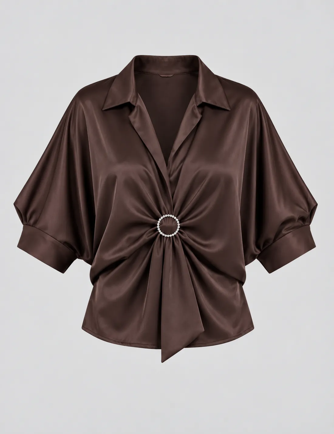 Blusa Satinada Broche Chocolate - Imagen 3