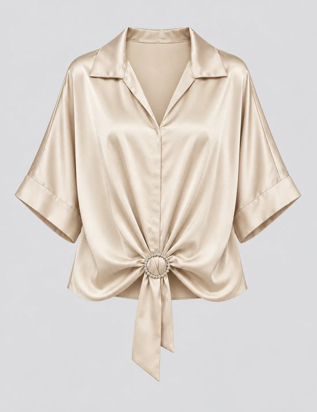 Blusa Satinada Broche Crema - Imagen 4