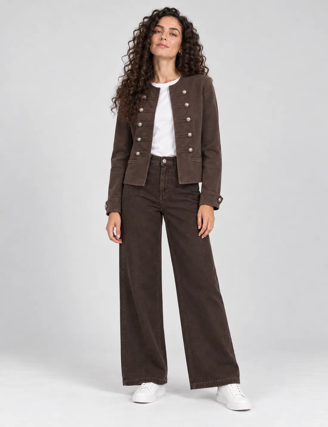 Chaqueta Botones Micropana Chocolate