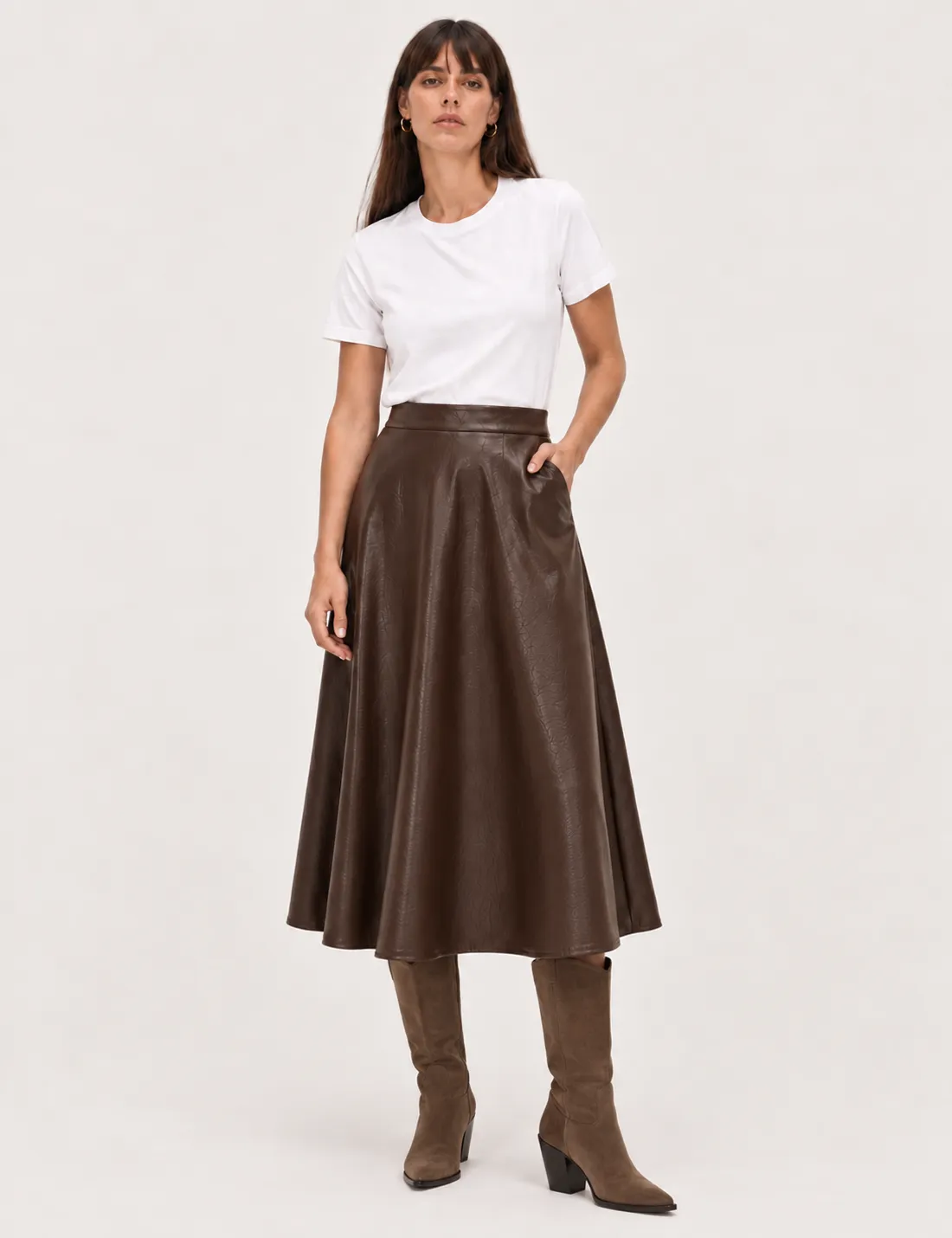 Falda Midi Polipiel Chocolate