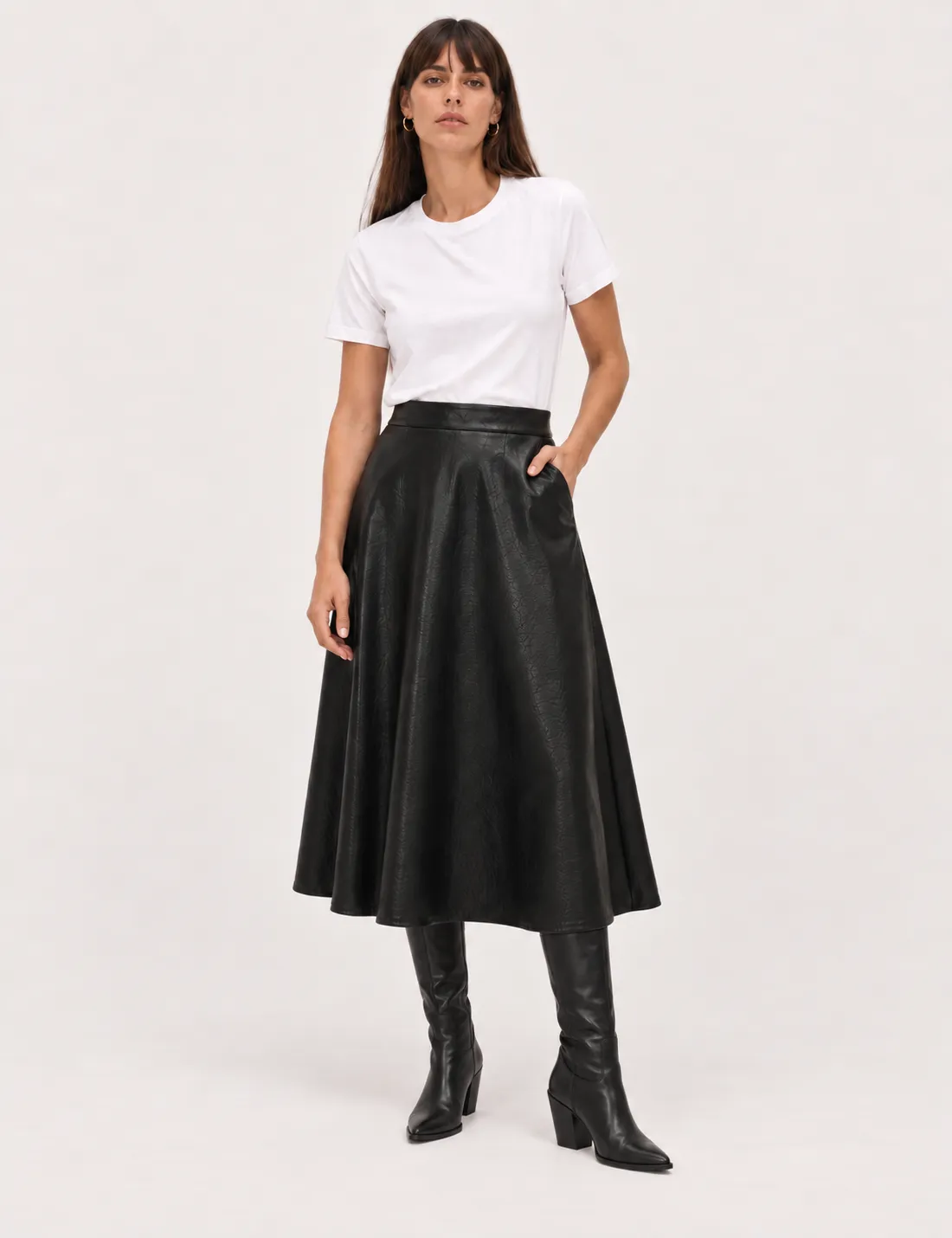 Falda Midi Polipiel Negra
