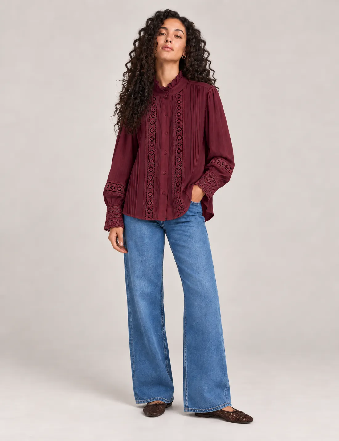 Camisa Romántica Burdeos