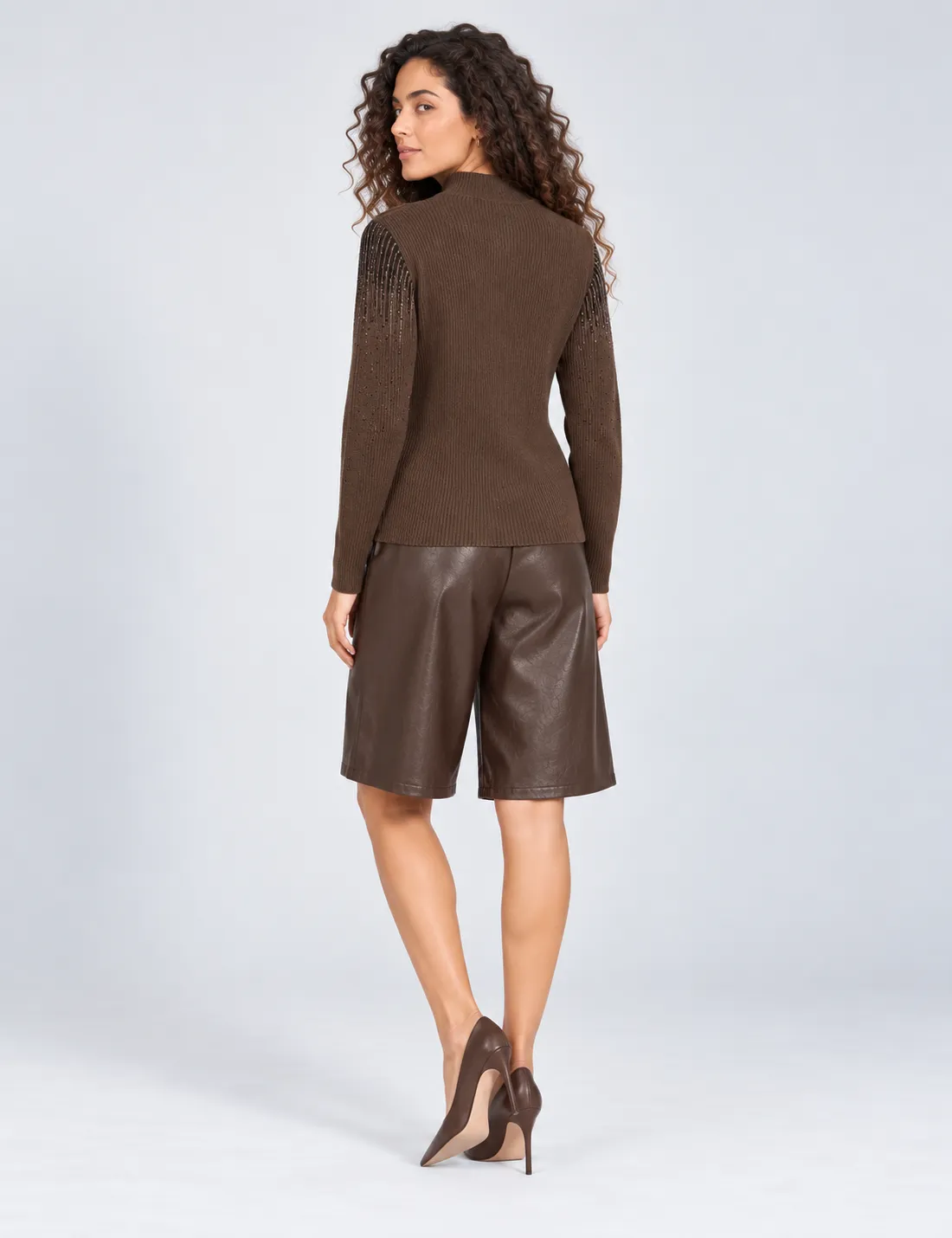 Alternative view of Jersey Canalé Strass Chocolate