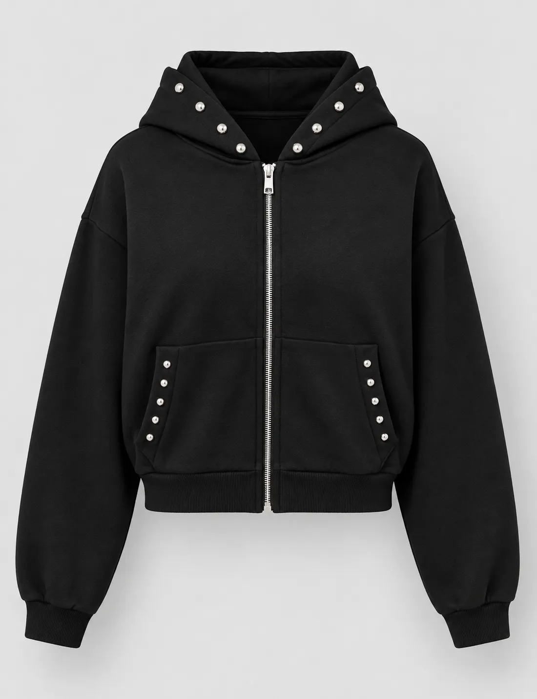 Alternative view of Sudadera Cremallera Tachuelas Negro
