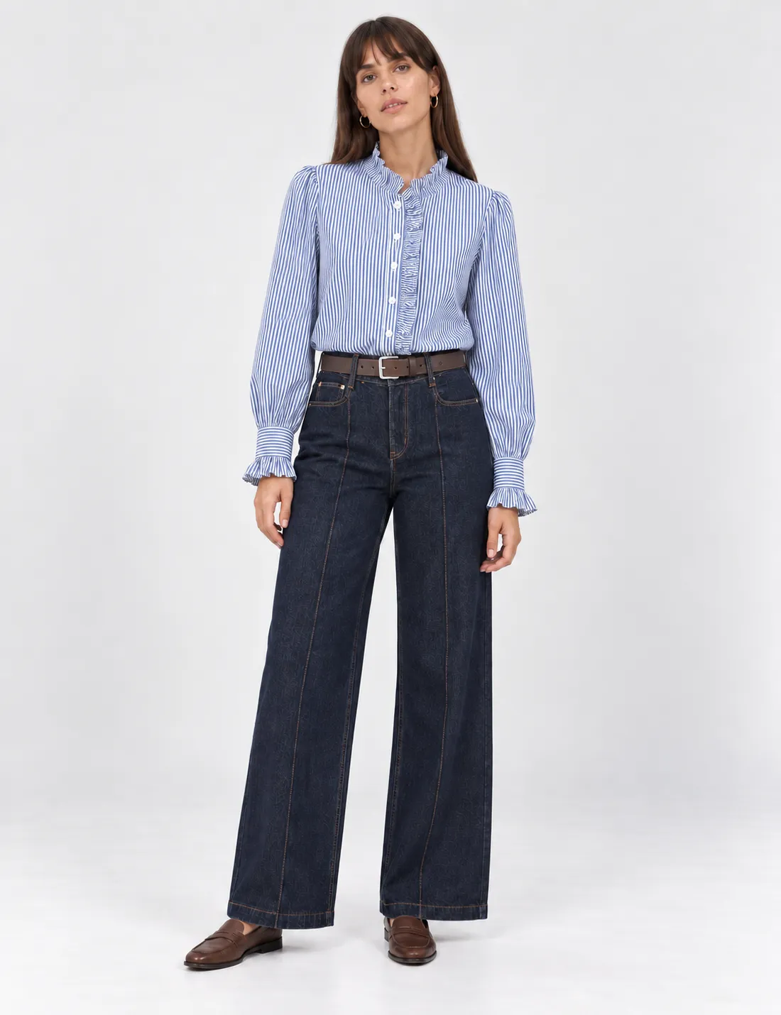 Camisa Rayas Volante Azul