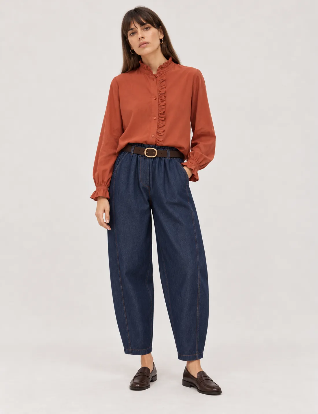 Camisa Cuello Volantes Teja