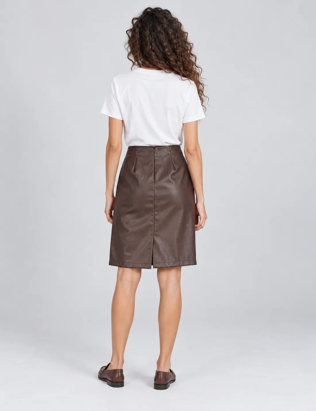 Alternative view of Falda Midi Polipiel Chocolate