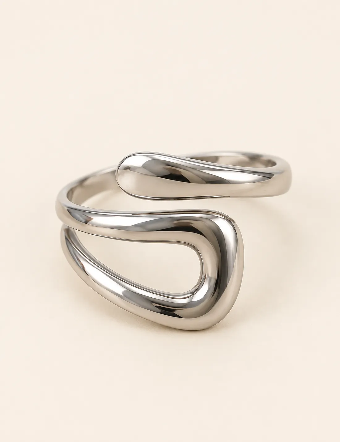 Alternative view of Anillo Acero Abierto Plateado