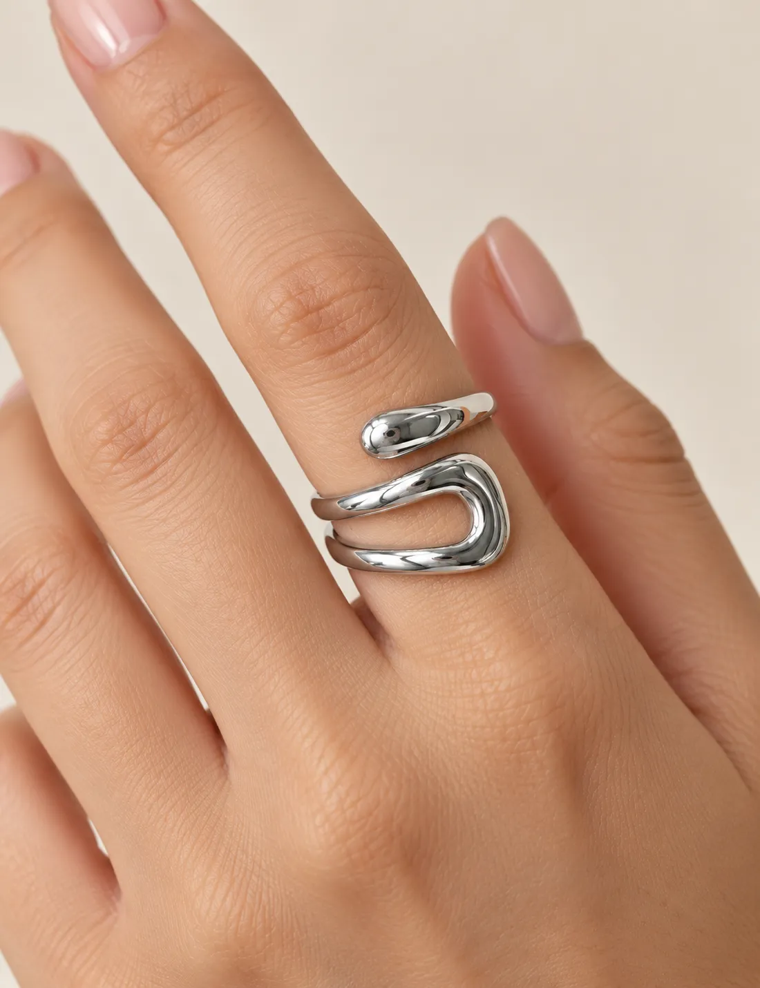 Anillo Acero Abierto Plateado