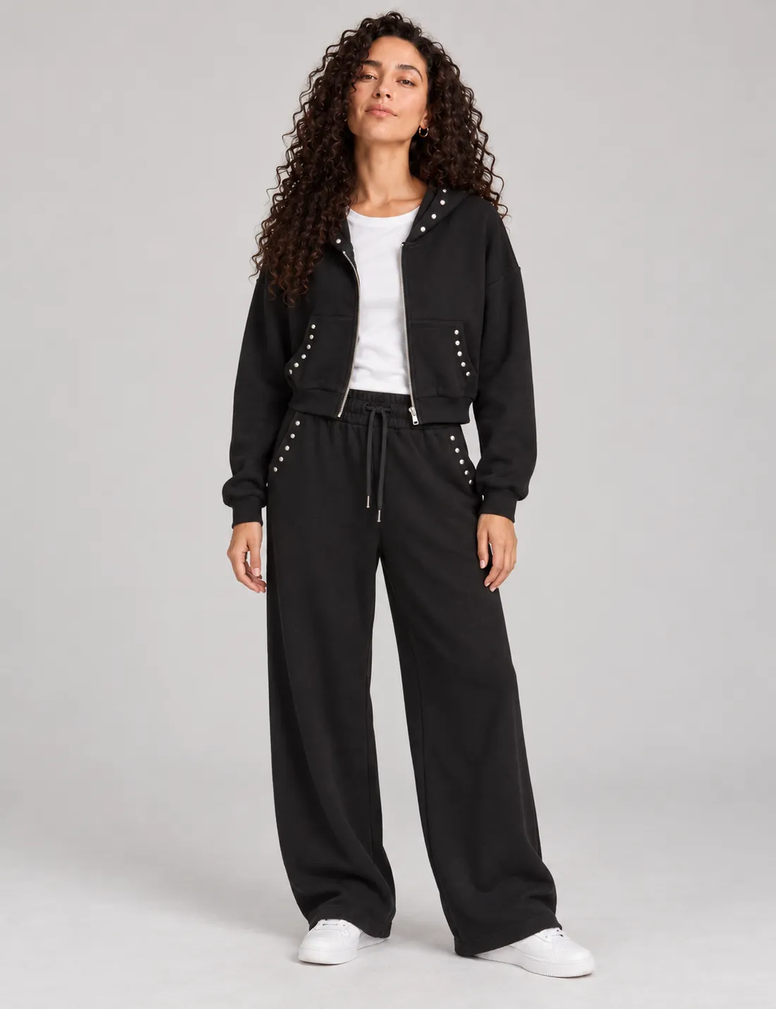 Pantalón Wideleg Tachuelas Negro