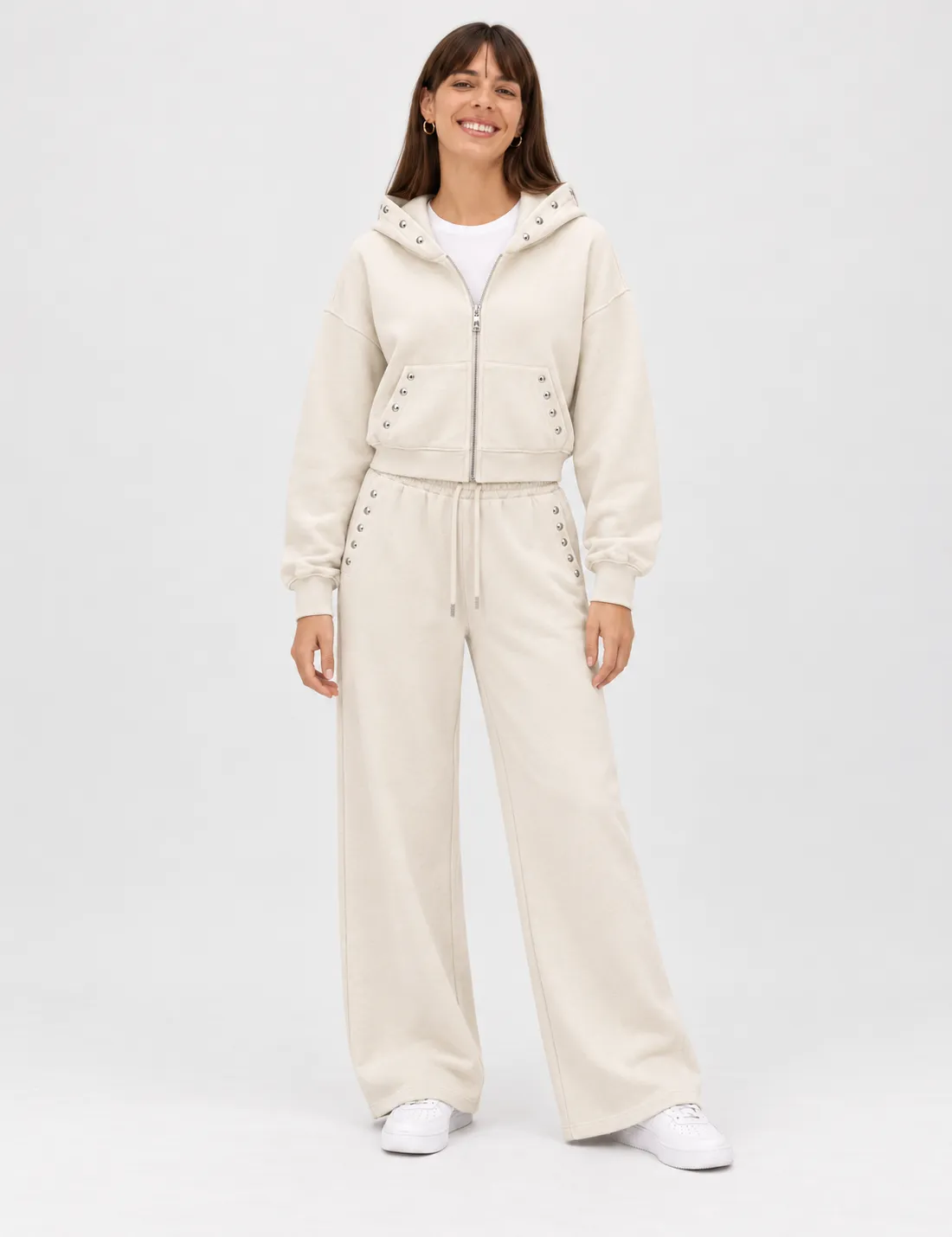 Pantalón Wideleg Tachuelas Crema